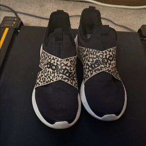 Adidas Black and Leopard Print Slip-On Shoes